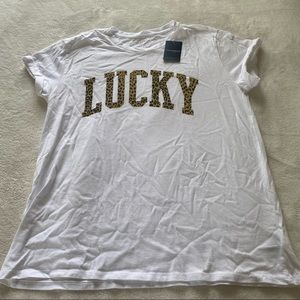 LUCKY White Tee Shirt with folded Sleeve Small New with Tag